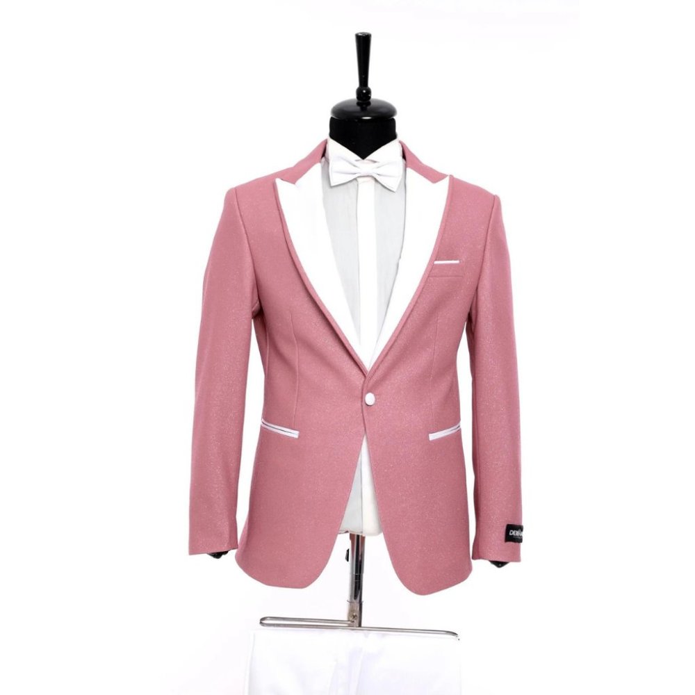 Derman Pink Pointed Collar Silvery Classic 2 Piece Tuxedo
